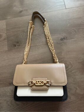 Michael Kors Tri-Color Leather Chain Crossbody - Beige, White, Black